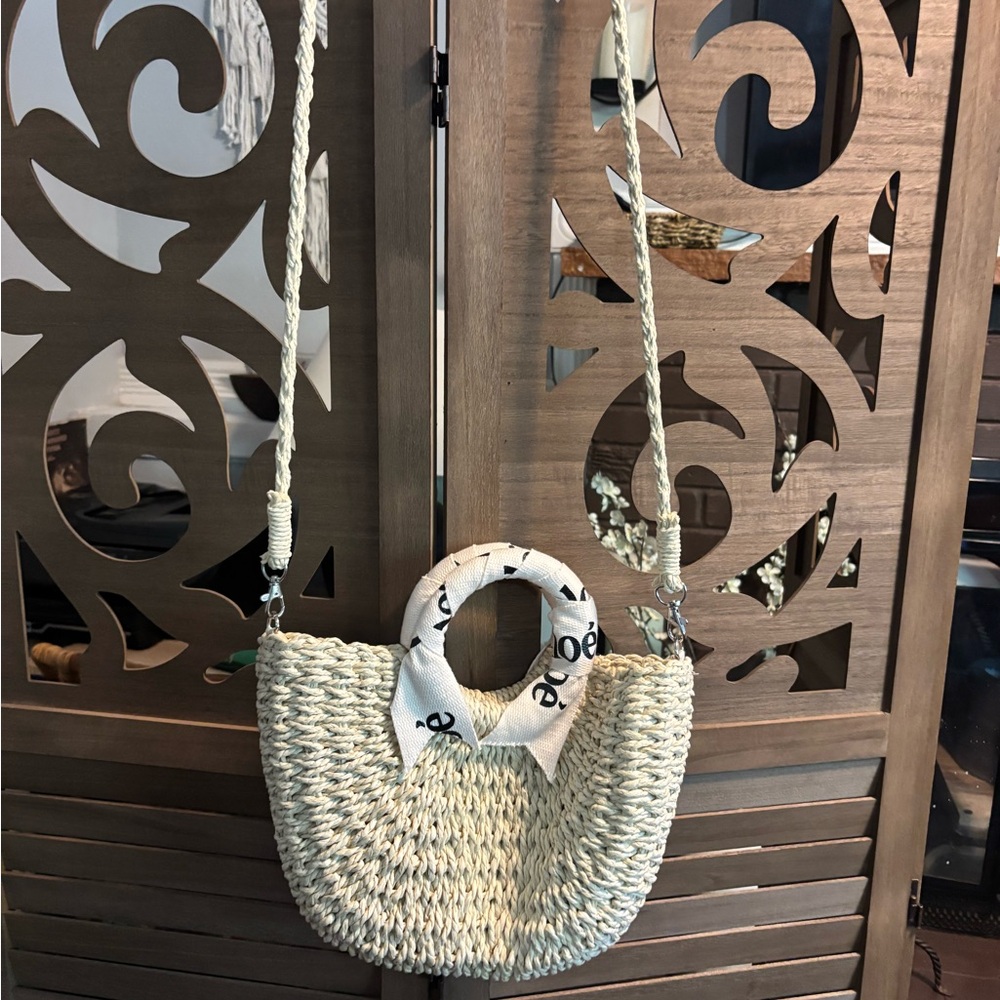 Woven Straw Handbag with Scarf Accent